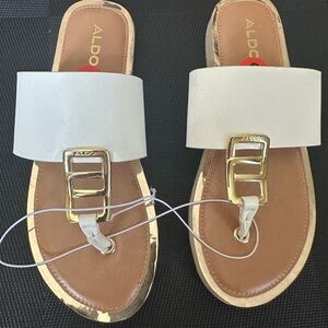 Aldo Gold and White Sandals with Minimalist Design